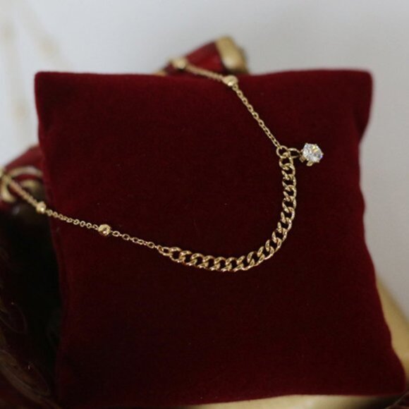 18K Gold Plated Diamond Drop Link Chain Necklace - Picture 7 of 10